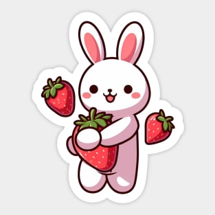 Berry Bunny Delight: Whimsical Strawberry Bunny Wonderland Sticker